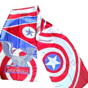 1970s Vintage Pure Silk Long Red White & Blue Designer Scarf Large Eagle Stars